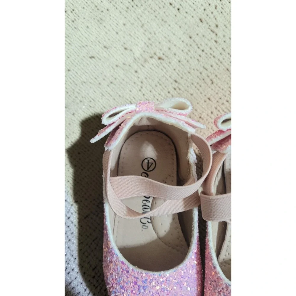Leather Toddler Size 4C Girl's Pink Glitter Bow Back Ballerina Flats Shoes